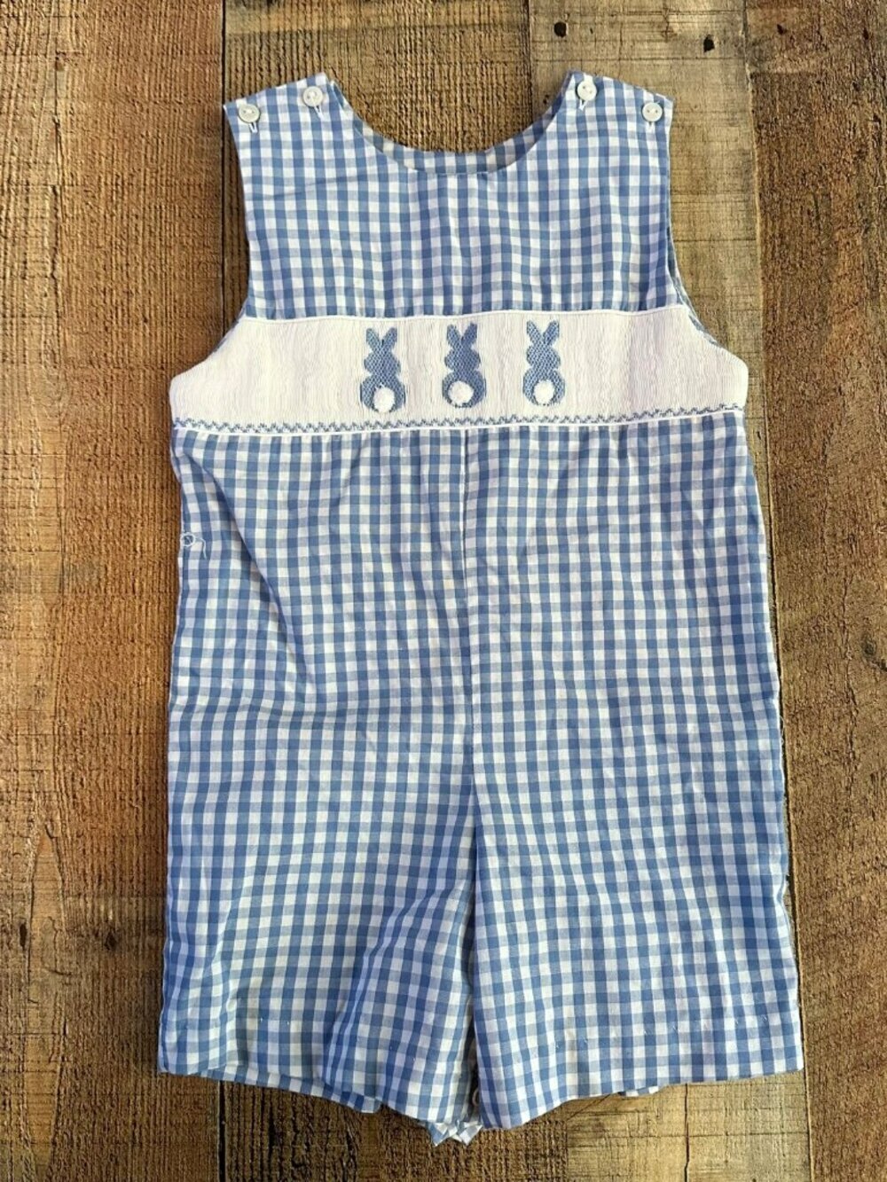 Southern Sunshine vinage blue and white checked bunny body suit infant size 24m